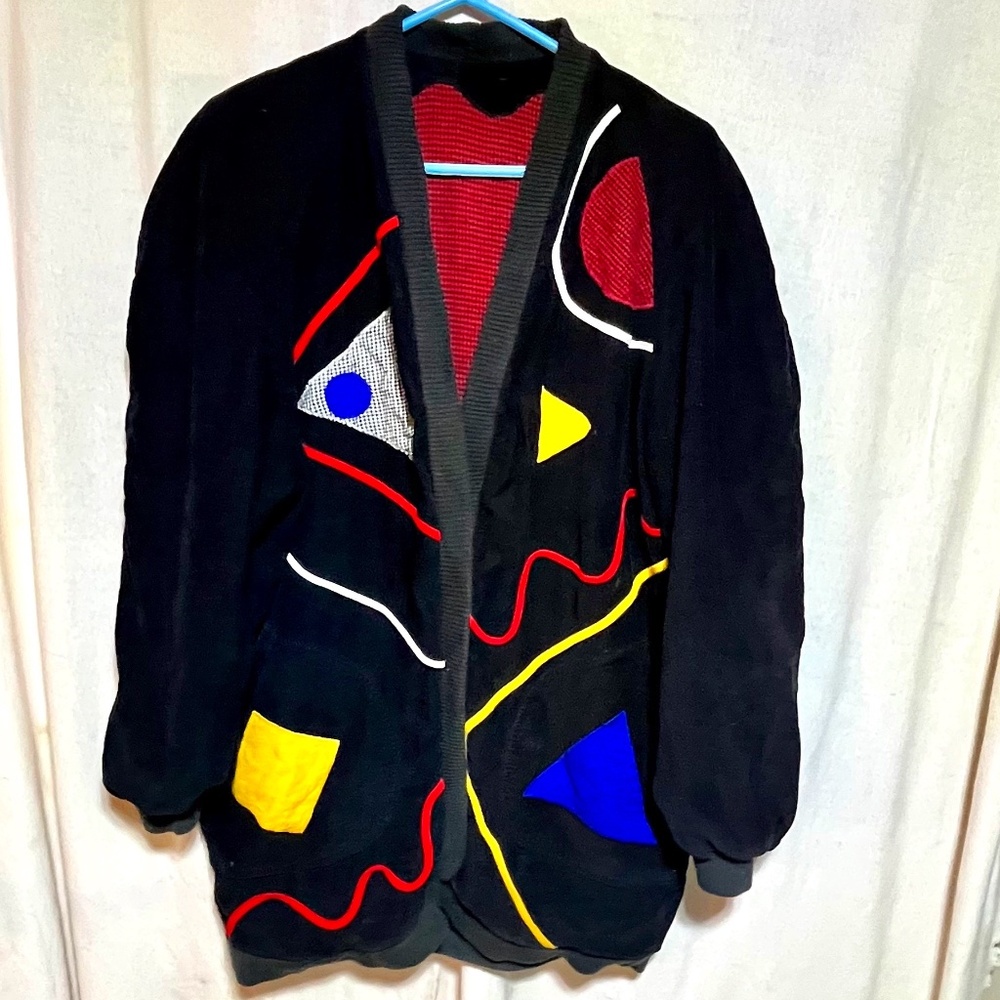 Vintage Sally Von Werlhof Colorful Art Deco Reversible Open Jacket One Size